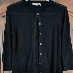 LOFT Black Crewneck Button-Front Cardigan